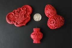 Cinnabar Chinese Pendants 90s Vintage Lot Of 3
