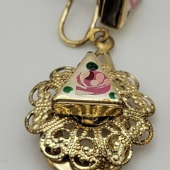 Vtg. Gold Tone Filigree Hand Painted Rose Flower Dangle Earrings 2 In Screw Back