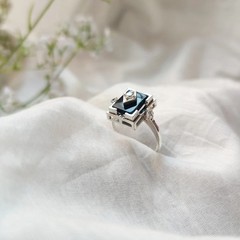 Antique Art Deco Vintage Black Onyx & Lab-Created Diamond Gift Ring 925 Silver