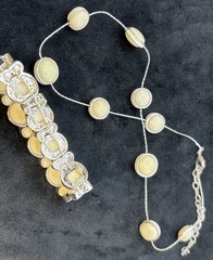 Vintage Napier Bracelet Necklace Set Cream Silver Tone