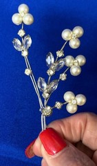 Floral Spray Silver-tone Stems Clear Rhinestones & Faux Pearl Flower Tips Brooch