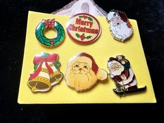 Lot Of 6 Christmas Gold Tone Enamel Holiday Lapel Pins Flat Signed Swib Taiwan