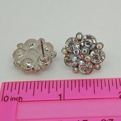 Vintage 1990s Swarovski Crystal AB Cluster Stud Earrings Silver Tone Flower NOS