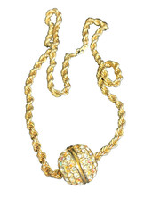 Vintage Rhinestone Slide Ball Charm Pendant necklace Gold Tone Iridescent