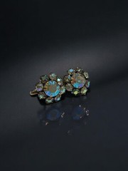 Vintage Aurora Borealis Rhinestone Flower Screw Back Earrings Iridescent Crystal