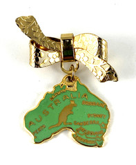 Australia Charm Bow Pin | Gold Tone | Vintage | Very Good | 70s | New Old Stock