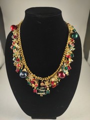 Lunch at the Ritz Christmas Tree Wreath Candy Cane Red Green Gold Blue Necklace
