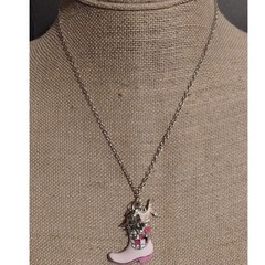 Dainty Silver Tone Chain Charm Necklace Cowgirl Boot Horse Charms