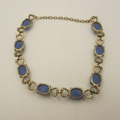Vintage Scarab Necklace Egyptian Revival Blue Glass Gold Tone Choker 15 Inch