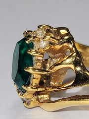 Vintage 14KGE Plate Imitation Emerald Solitaire Clear Stone Accents Fashion Ring