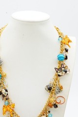 Vintage Lunch At The Ritz Necklace Gold Tone Kitty Cat Charm Rhinestone 22″