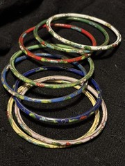 Vintage Cloisonné Asian Enamel Bangle Bracelets Multi Color Set of 8