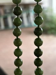 Jade Jadite 65 Bead Necklace Hand Knotted Gold Over 925 Clasp 1970 MCM Green 24”