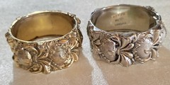 Vintage signed Vargas Whiting & Davis High Relief Hinged Cuff Bracelets