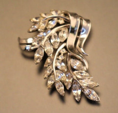 Vintage Trifari Pat Pend Rhinestone Cascading Bouquet Brooch Silver Pin