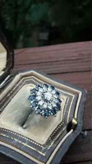 Art Deco Vintage Style Lab Created Diamond & Sapphire Engagement 925 Silver Ring