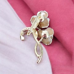 Vintage Gold Tone Tan Enamel Brooch Pin Double Rose Gold Plated