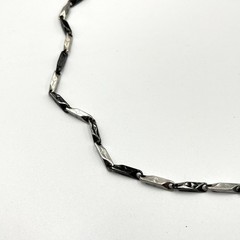 Vintage Retro Two-Tone Silver & Black Bar Link Chain Necklace, Unisex Y2K Style