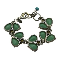 Leslie Danzis Bracelet Pale Green Double Teardrop & Clear Rhinestone Link Chunky