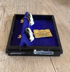 Toshikane Porcelain Geisha Mask Face Earrings Gold Posts, Original Box Japan