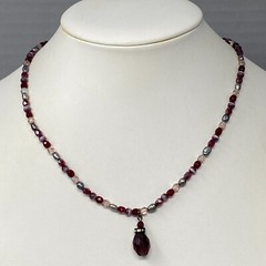 Red Pendant Necklace Teardrop Faceted Glass Purple Cats Eye Dainty Iridescent AB