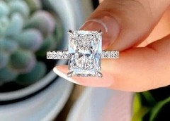 4Ct Emerald Cut Lab Created Diamond Engagement Womens 14K White Gold Finish Ring