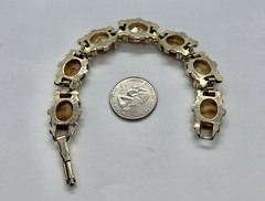 Vintage Mid Century Golden Brown Striped Porphyry Glass Goldtone Bracelet 7”