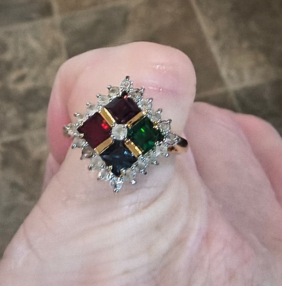 Vintage Colorful Cocktail Statement Ring – Gold Tone
