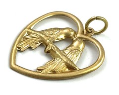 Vintage Charm Lovebird Heart Pendant Brass Stamping Vintage Jewelry Gift For Her