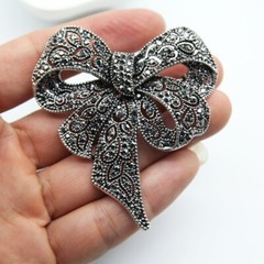 Vintage Black Color Rhinestone Bow Brooches for Women Large Bowknot Brooch Pin