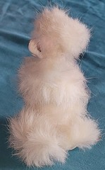 White Poodle Vintage Real Fur Attached Hand Painted Ceramic Home Or Office Decor
