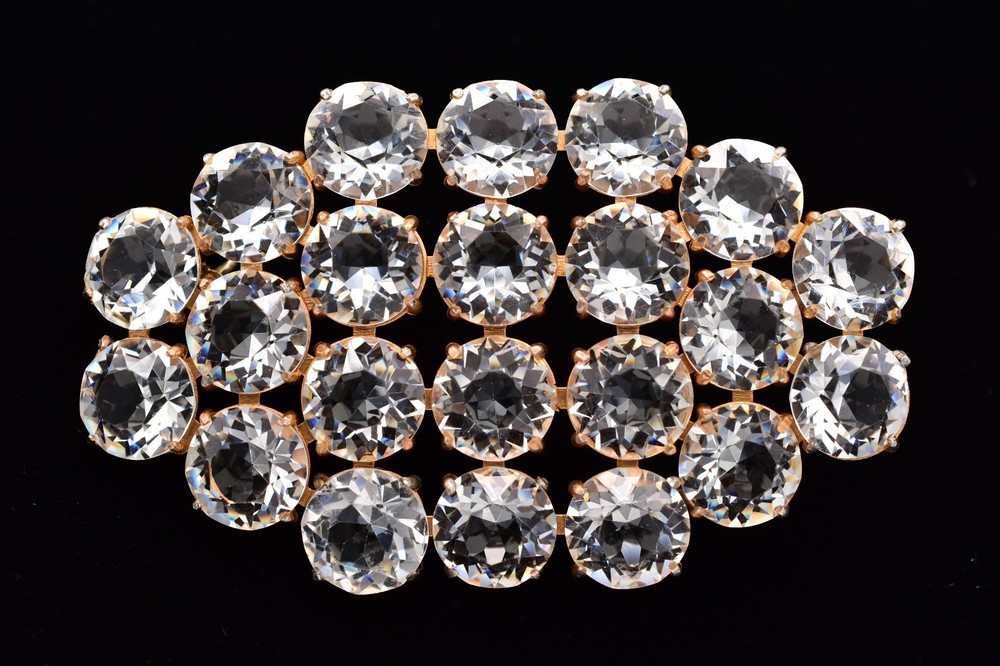 Vintage Clear Rhinestone Bezel Crystal Cluster Brooch Heavy Statement 60s BinBK