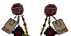Vtg Enamel Lunch at Ritz Stop Sign Signals Traffic Light Pierced Dangle Earrings