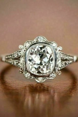 Art Deco Style Lab Created Diamond Engagement Wedding 14K White Gold Finish Ring