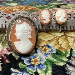 Semi Antique Shell Cameo Silver Ring & Earring