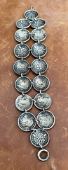 Old Great Britain Three pence .925 Sterling Coins Cupped Link Bracelet 6.25” In