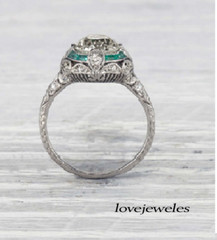 Art Deco Vintage 3CT Round Lab-Created Diamond Engagement Ring 14K White Gold FN