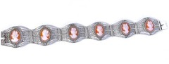 Vintage 6 Cameo Cannetille Bracelet & Cameo Earrings from Italy 800 925 Silver