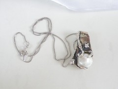 Brutalist Sterling Silver 925 Baroque Pearl Modernist Pendant Necklace