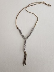 Signed Hinged Chevron Link & Curb Chain Y Statement Necklace Mixed Metals