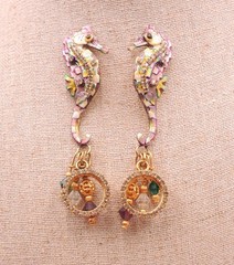 Lunch At The Ritz Seahorse Earrings Dangle Drop Pierced Vintage 90’s Jeweled