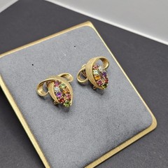 Vintage H. Stern 18K Gold Multicolor Rainbow Stones CLIP Earrings Mid Century