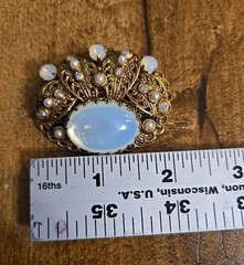 Vintage Western Germany Brooch Glass Faux Opal Gold Plated