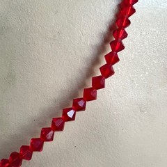 Vintage Red Faceted Glass Crystal Bead Strand Necklace 23″ Cottagecore