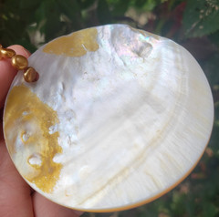 Vtg “Sunrise” Orange Mother Of Pearl w/ Faux Baroque Pearls Statement Pendant