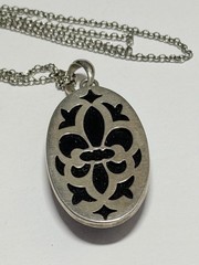 Vintage Sterling Silver 925 Black Onyx Fleur De Lis Pendant Necklace Italy Chain