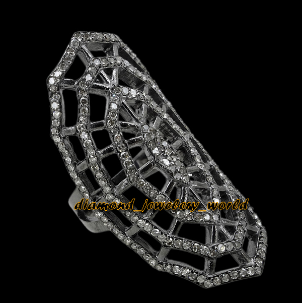 Vintage 5.58ctw Genuine Old Mine Rose Cut Diamond Silver Spider Web Ring Jewelry