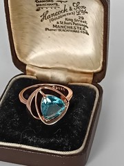 Vintage 1990-s 14 Ct Rolled Gold Blue Topaz Ring Size UK N US 6 3/4- Hallmarked