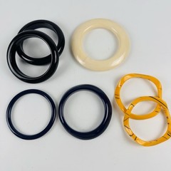 Vtg Bangle Bracelet Lot 7pc Chunky Resin Acrylic Blue Black Cream Yellow Retro