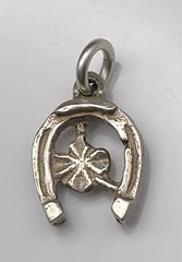 Vintage Old Sterling Silver Horseshoe Clover Good Luck Lucky Small 1/2” Charm